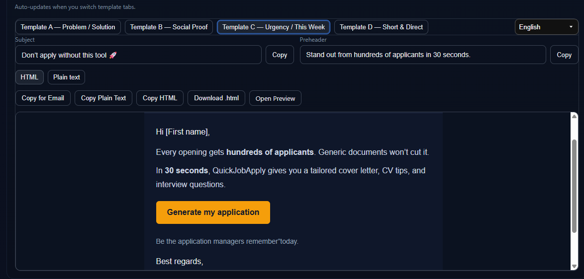 Email templates editor